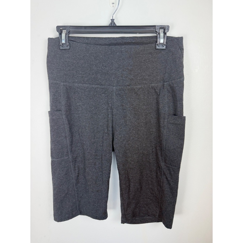 Athletic Works Womens XL Charcoal Gray Heathered Bike Shorts High Waist Pockets